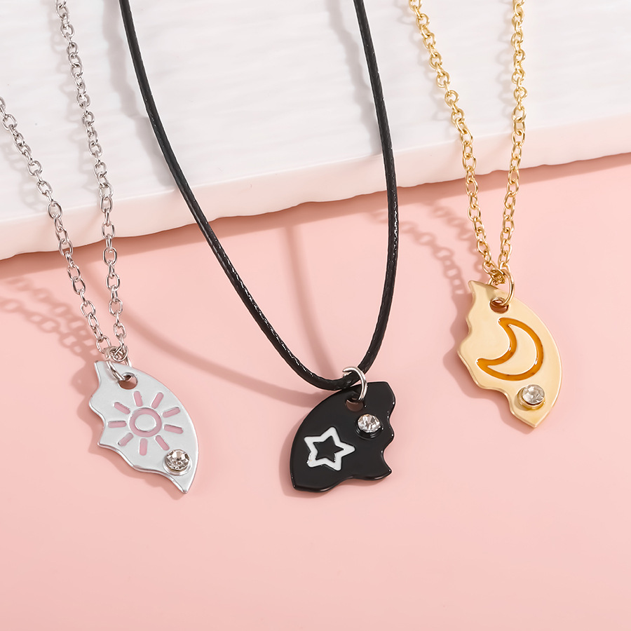 Alloy Cartoon Cross-border New Splicing Star Moon Sun Three-piece Color Necklace Round Diamond Pendant