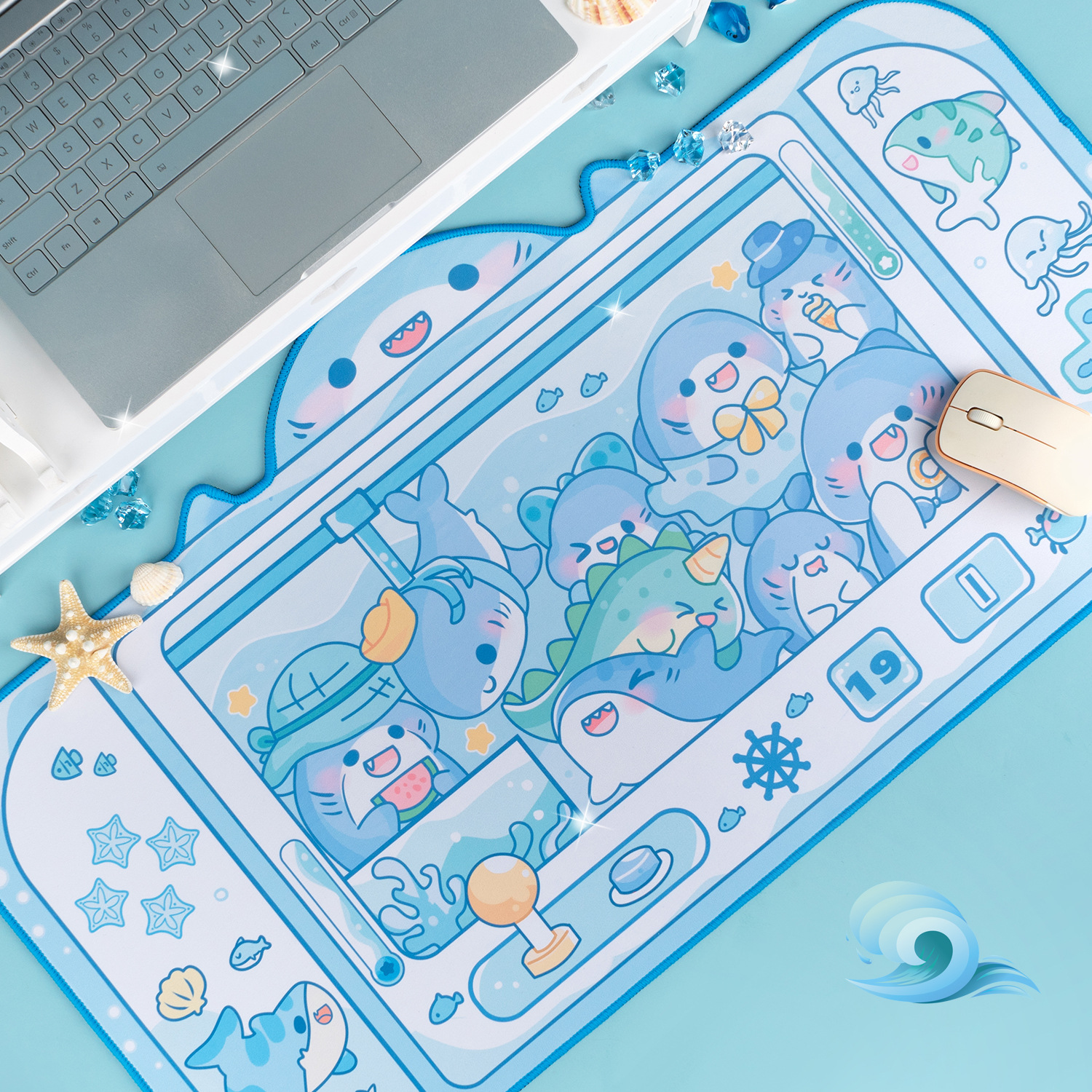 Original shark doll machine large mouse pad ins cartoon cute pet oversized wrist pad thickened rubber table mat