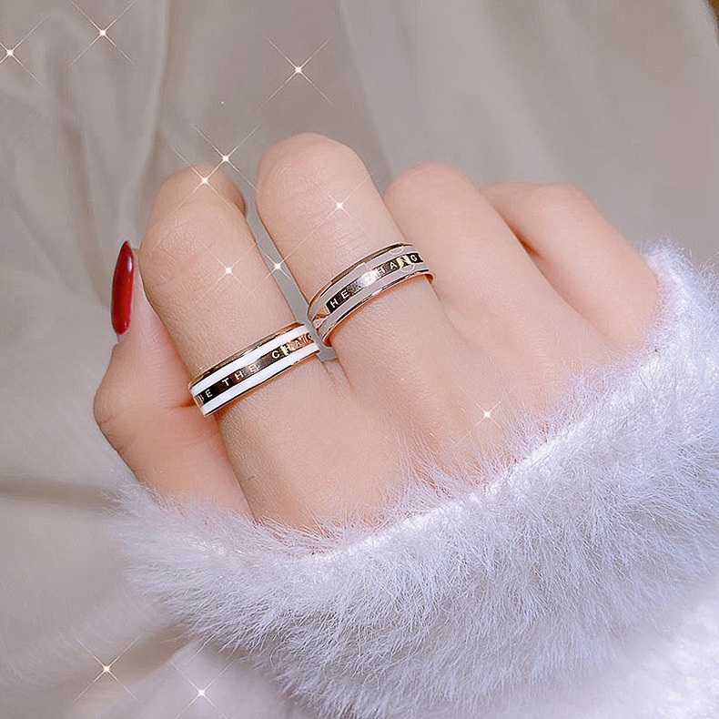Titanium Steel Ring Women's Japanese and Korean-style Simple Niche Ring ins No Fading Diamond Couple's Ring Korean-style Ring Ring