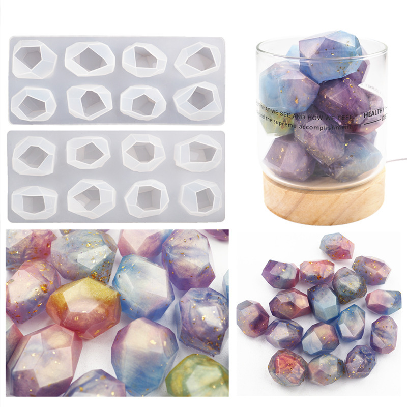 diy resin epoxy irregular geometric cut gem crystal stone ore night light mirror silicone mold