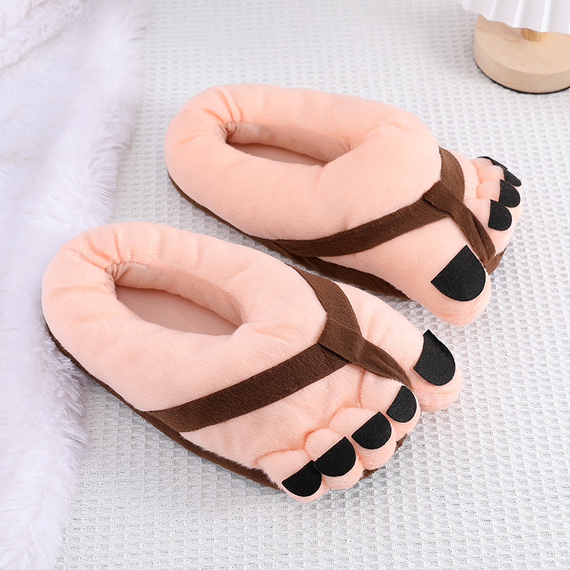 Spot creative cute funny big feet cotton slippers women's autumn and winter lovers men's spoof indoor warm personality_voghion.com