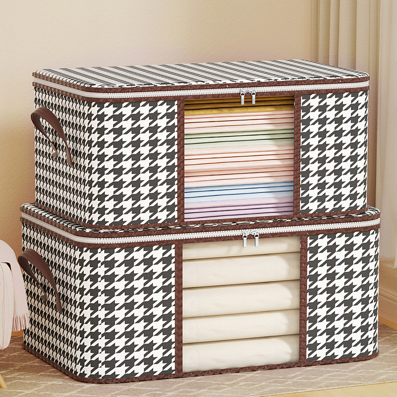 Houndstooth Visual Storage Bag Clothes Cotton Quilt Storage Box Dustproof Household Moving Packing and Finishing Bag Storage Box