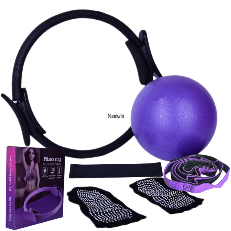 Yoga Pilates six-piece set 10-hole chrysanthemum rope yoga ball latex elastic ring half finger yoga socks color box suit