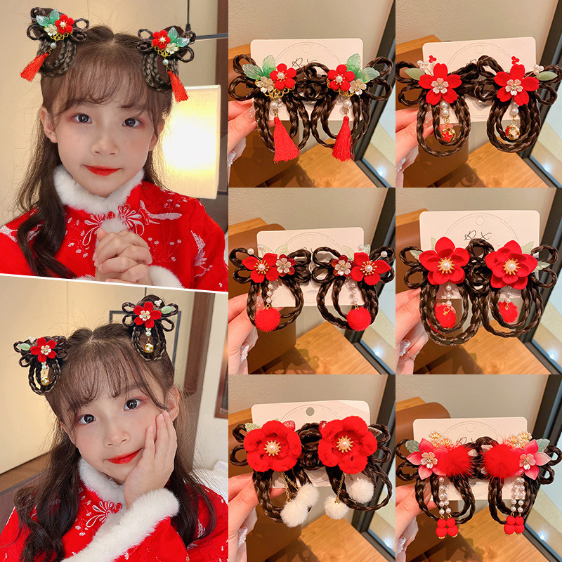 Girls' New Year Hanfu Hair Accessories Red New Year Greeting Antique Hairpin Little Girl's New Year Hairpin Children's Chinese Style Headwear