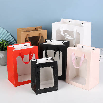 Open window transparent gift bag Mother's Day will sell paper bag flowers gift bag packaging hand gift window handbag