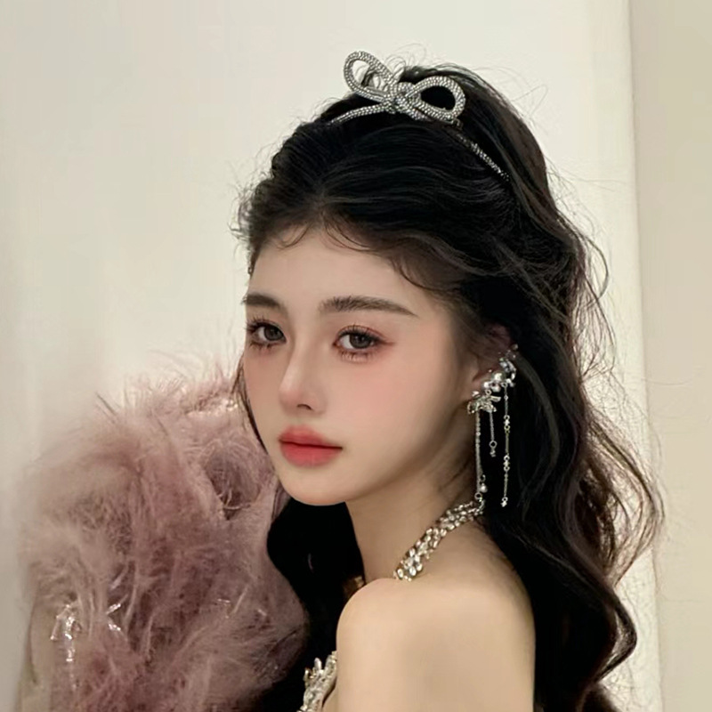 Korean Bride Full Rhinestone Bow Hairpin Luxury Fashion Simple Marubeni Head All-match Photo Wedding Hair Accessories