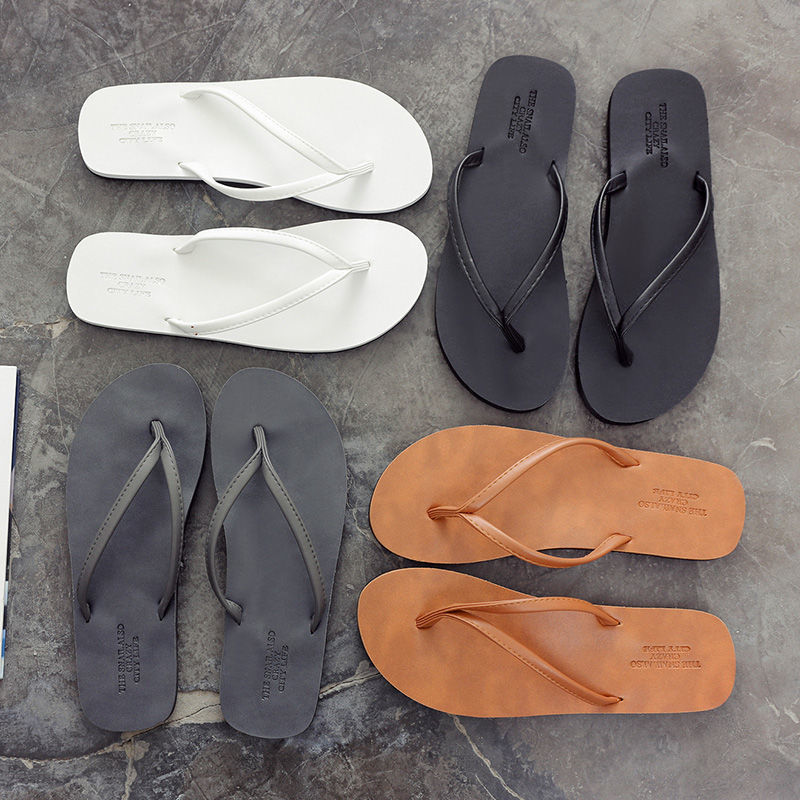 Flip-flops Men's Non-slip 2023 New Couple Slippers Outer Wear Summer Clip Wear-resistant Leather Simple Fashion Beach