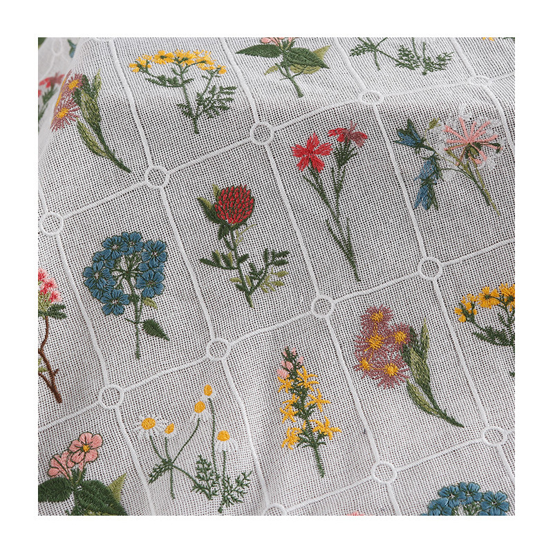 Factory Supply Jiugongge Plant Flower Embroidery Fabric Hand Made Fashion Household Products Dress Decorative Fabric