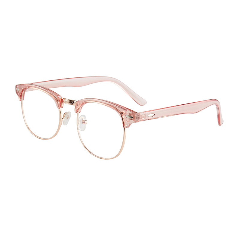 Men's and women's Korean-style semi-frame Blue Film black frame black round retro artistic oval face leopard print plain mirror