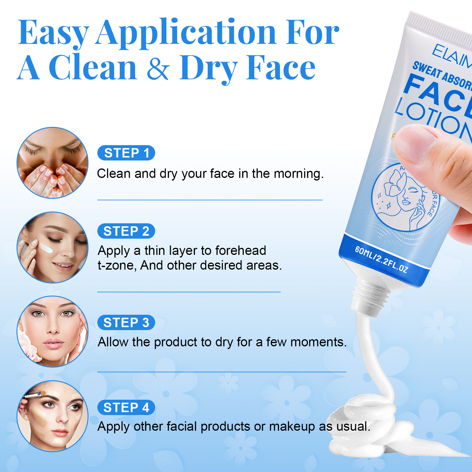 Cross-border ELAIMEI Facial antiperspirant anti-sweat cream dry and mild non-irritating non-floral makeup antiperspirant cream 60ml
