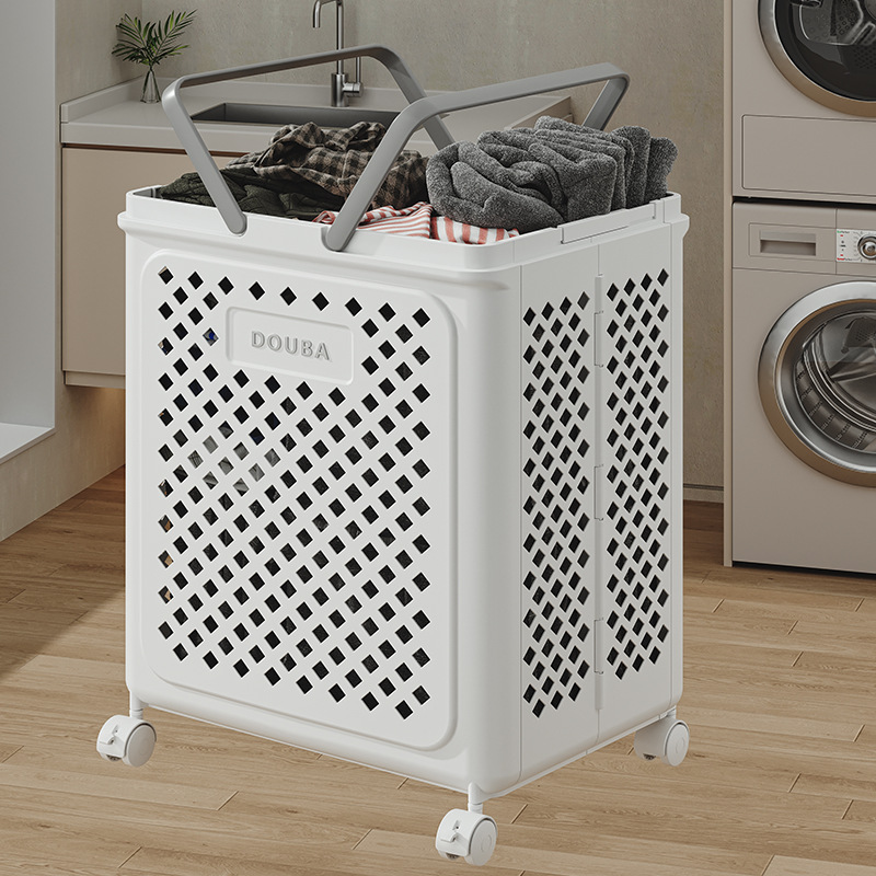 Household Bathroom Dirty Clothes Basket Folding Large Capacity Dirty Clothes Storage Basket with Wheels Movable Dirty Clothes Basket Wholesale