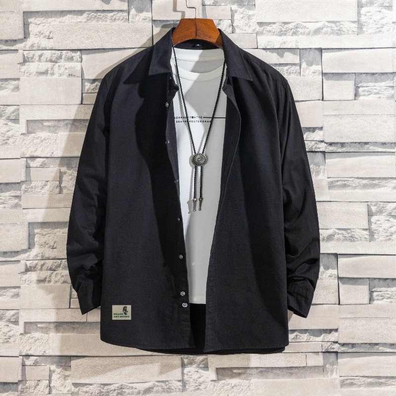 Men's spring and autumn Hong Kong style casual shirt men's all-match trendy workwear shirt American heavy cotton retro coat