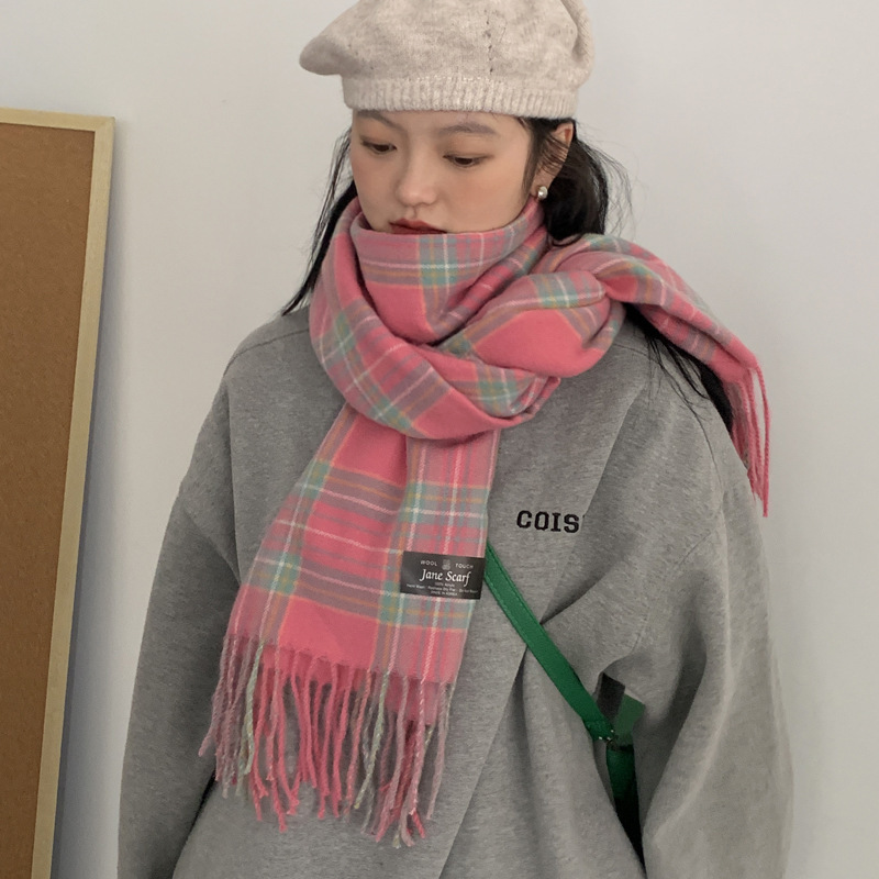 Red plaid scarf for women winter new Korean version all-match imitation cashmere warm animal year shawl scarf