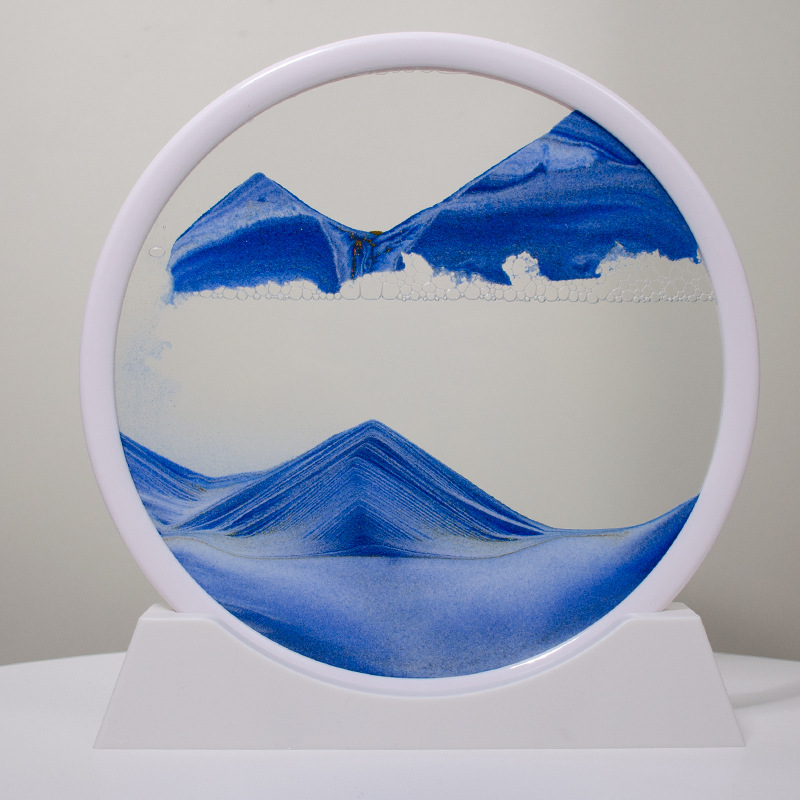 Layered 3D sandscape painting with a mix of blue and white tones, great for home offices