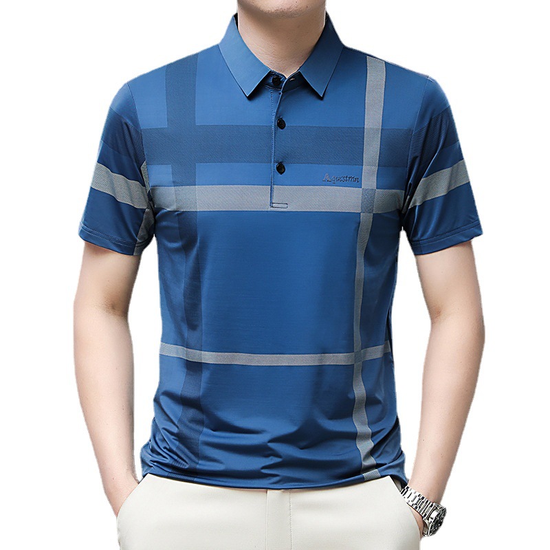 2023 Summer New Short-sleeved T-shirt Men's Lapel Business Casual Half-sleeved Polo Shirt Middle-aged Ice Silk Breathable Men's T-shirt