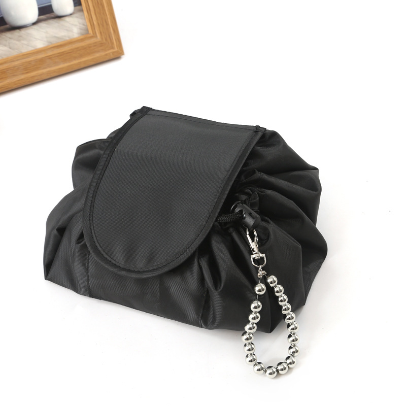 TikTok Same Style Lazy Cosmetic Bag Lazy Drawstring Cosmetic Bag Storage Bag Portable Travel Storage Black Cosmetic Bag