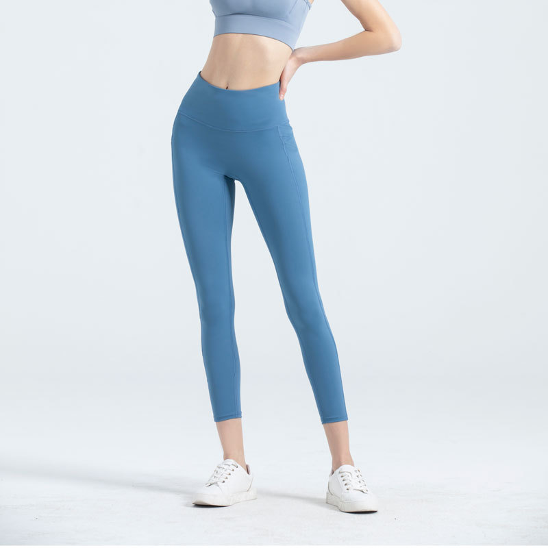 Juyitang nude yoga clothes women's summer sportswear fitness pants high waist peach European and American nylon tight yoga pants