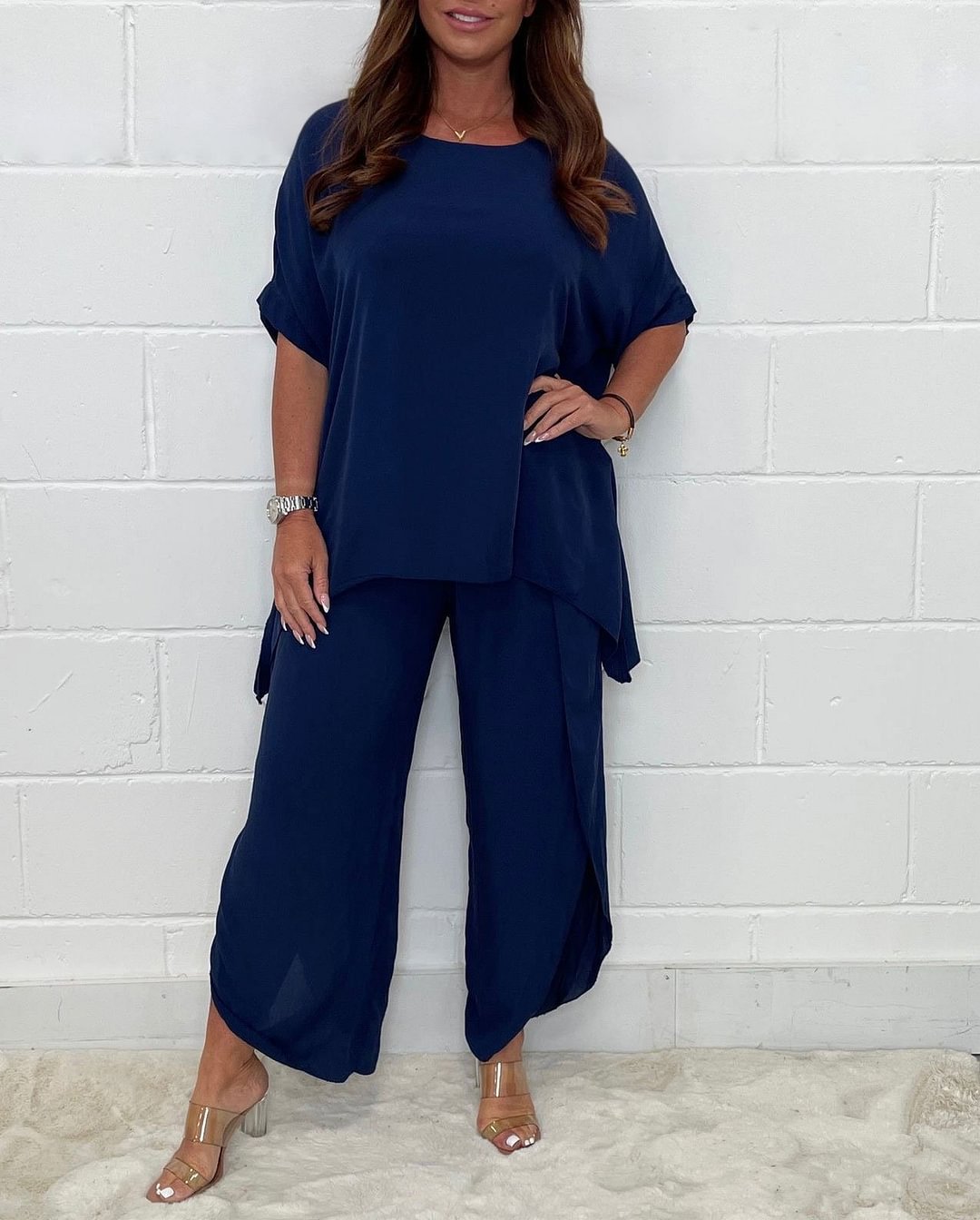 2023 European and American Cross-border Summer New Suit Amazon AliExpress Fashion Solid Color Loose Casual Suit for Women