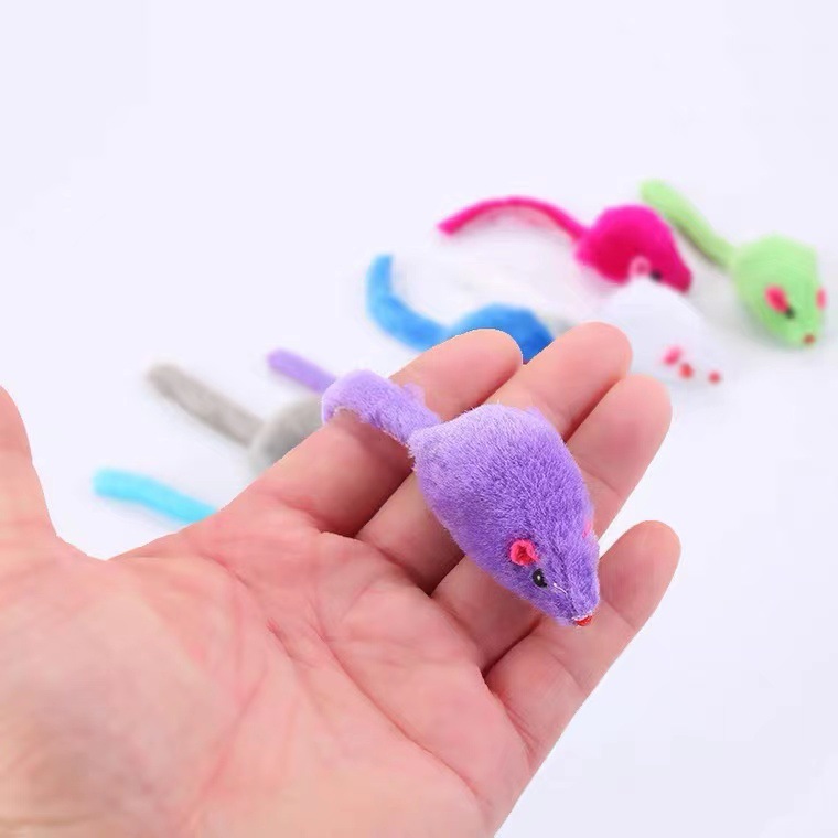 Cat Toy Solid Color Voice Plush Simulation Mouse Baby Cat Funny Rabbit Fur Fake Mouse Pet Self-Hi Artifact