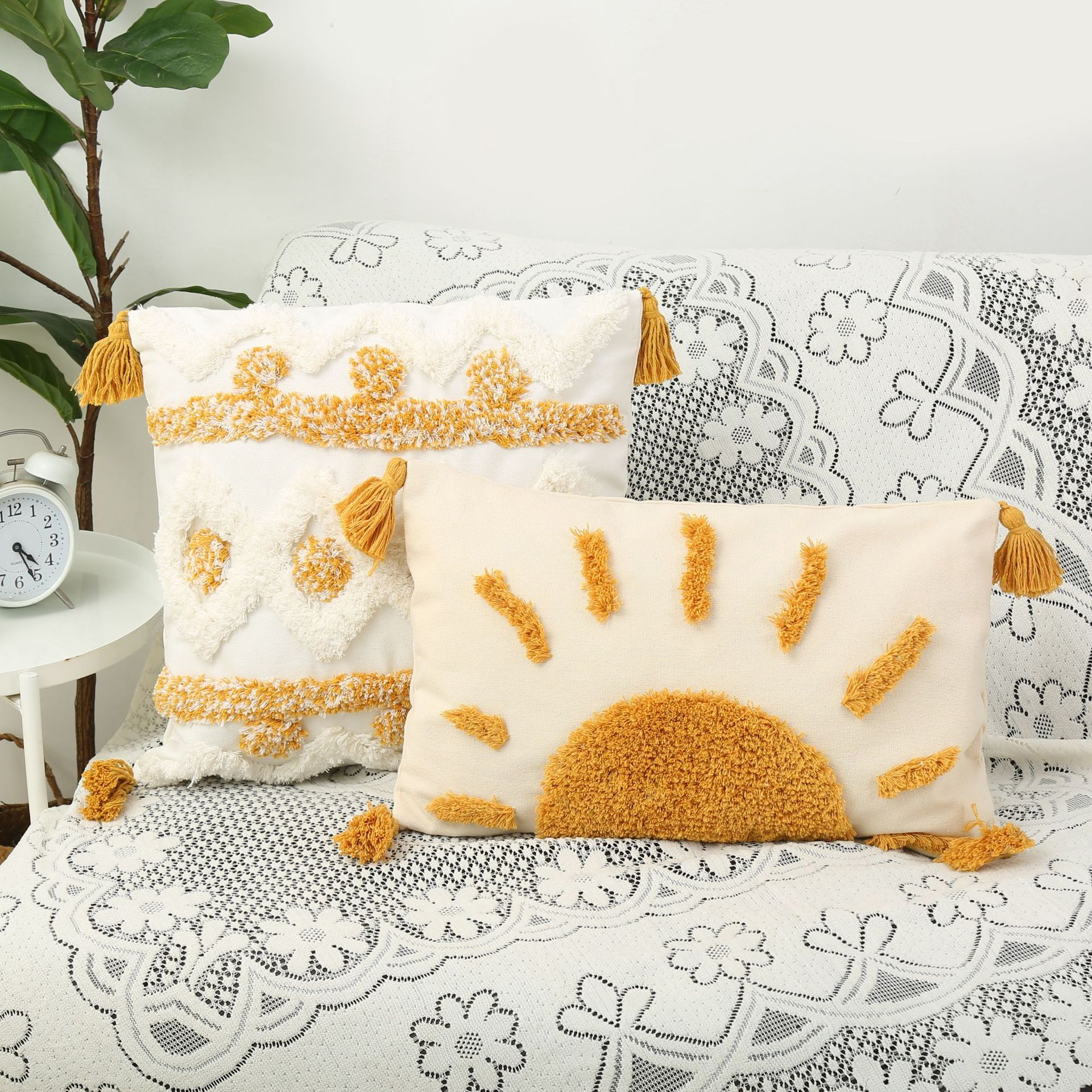Bohemian style tufted Pillow sofa cushion living room bedroom embroidered waist pillow pillow bedside pillow cover wholesale
