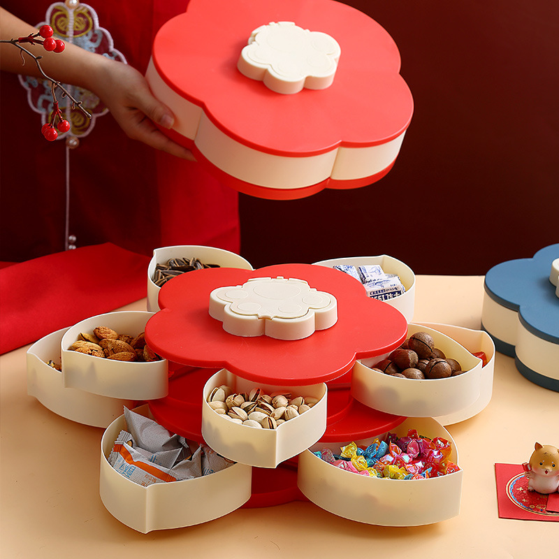 Candy Plate New Year Happy Fruit Plate Living Room Dried Fruit Plate Crate Fruit Plate Rotating Fruit Plate Household Snack Storage Box