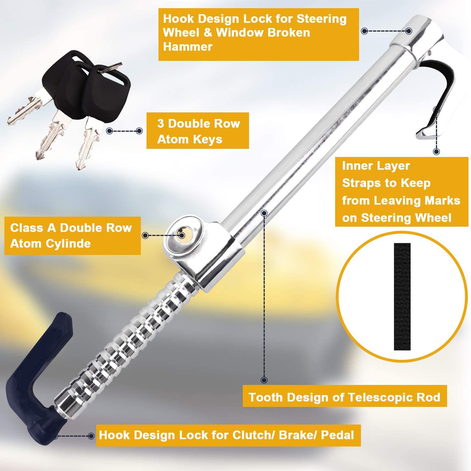 Car anti-theft lock steering wheel three-section hook lock car anti-theft lock