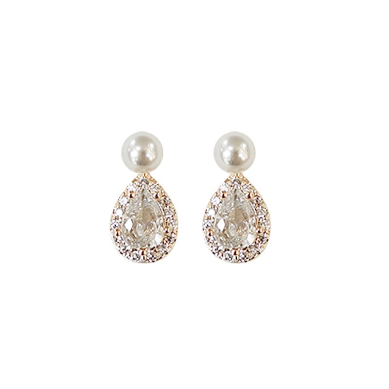 Pearl Earrings Women's Water Drops Full Diamond Elegant Niche Design Sense Earrings Autumn and Winter Fashionable Earrings Korean Style/Korean Style/