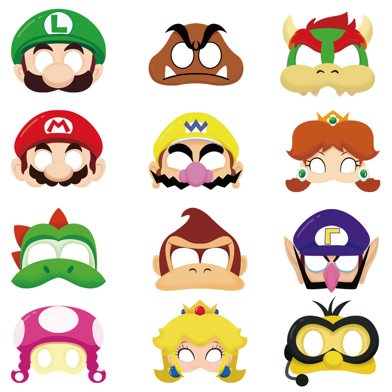 新商品のマリオのテーマのパーティーの半分の顔のマスクの誕生日の装飾の道具の化粧の舞踏会の写真の紙のマスク|undefined