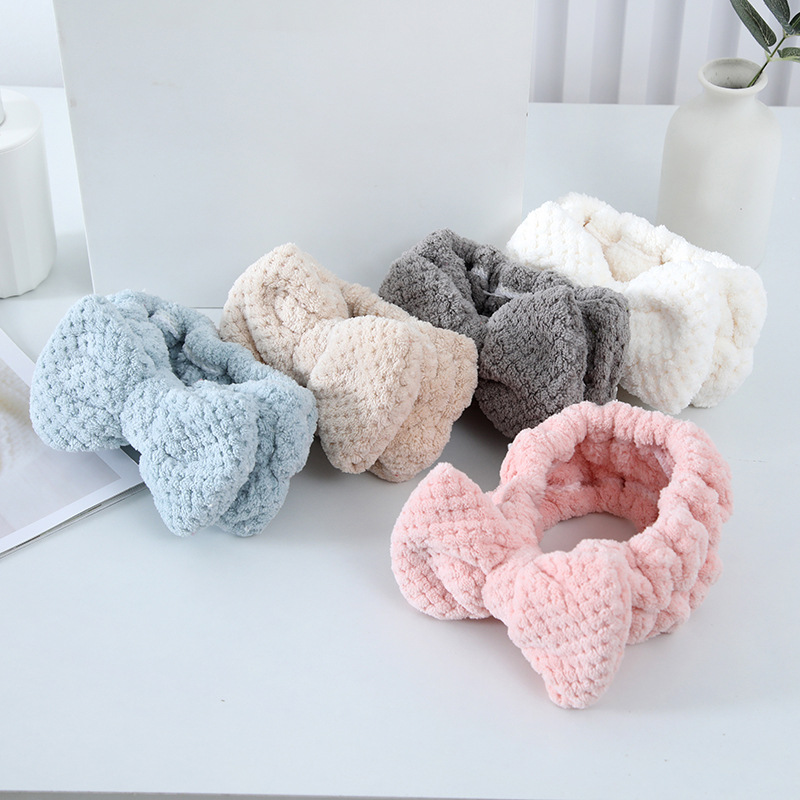 Korean Amazon Coral Fleece Girl Hair Band Accessories Cute Plush Girl Makeup Gift Bow Hair Band