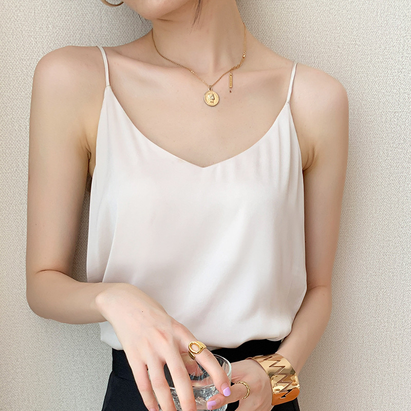 Red Silk Satin Camisole Women's Spring and Autumn Life Year Suit Loose Belly Covering Silk Top Trendy