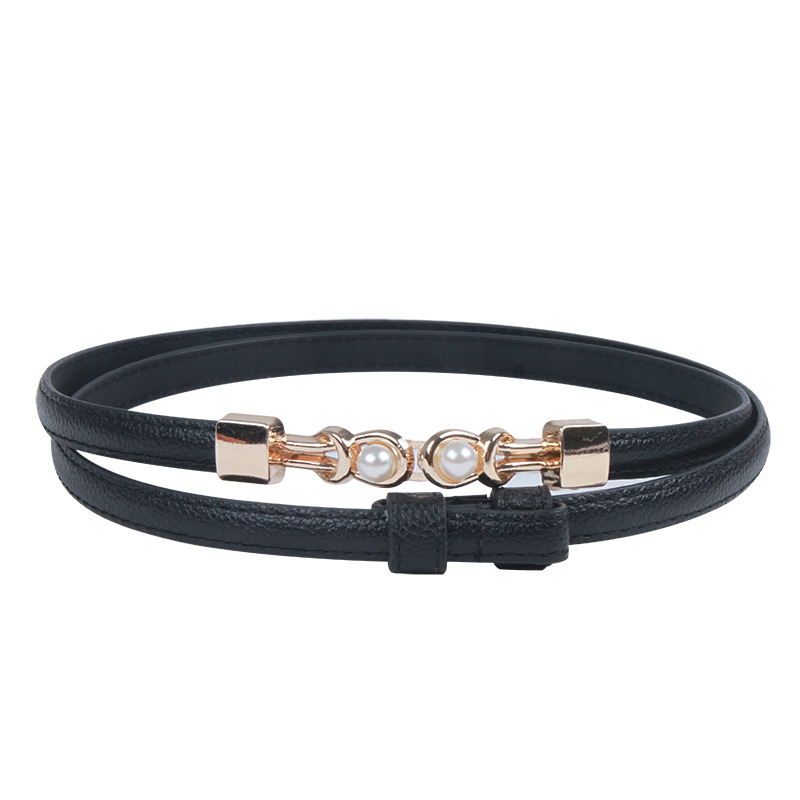Black Belt Women's fine decoration with skirt waist all-match pearl buckle women's suit sweater small Belt Women's