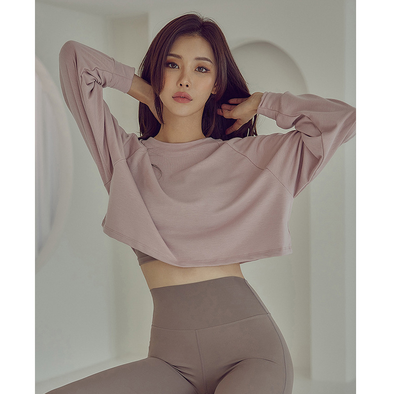Autumn and Winter Slimming Large Size Loose Yoga Clothes Top Women's Pure Cotton Breathable Sports Long Sleeve Fashionable Sweatshirt Fitness Clothes