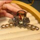Large Champagne Color Rhinestone Bow Grab Clip