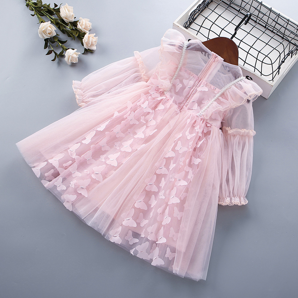 Spring and Autumn Dress Korean Style Girl's Mesh Dress Princess Dress Foreign Trade Fashion Children's Dress Butterfly