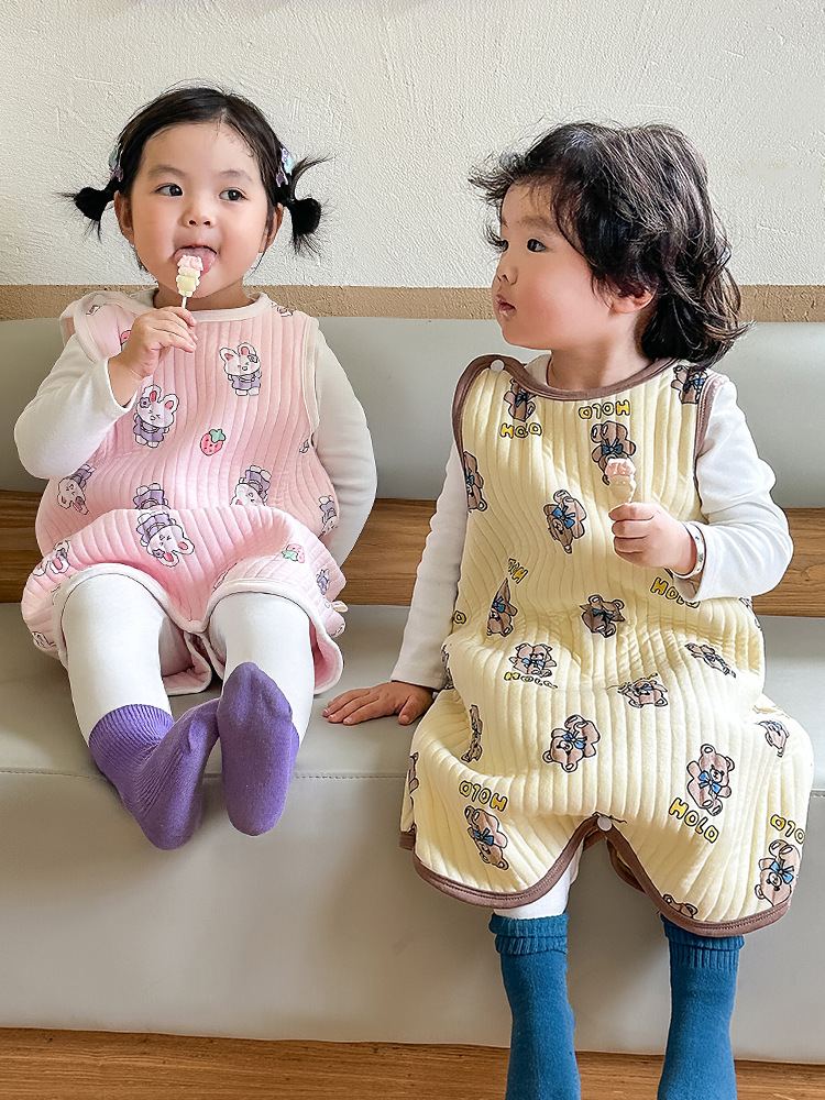 Autumn and winter baby quilted sleeveless sleeping bag pure cotton children's belly protection artifact sleeping anti-cold anti-kick quilt belly protection