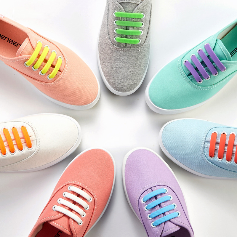 Factory direct lazy flat silicone shoelace small white shoes children adult elastic shoelace men's and women's free tie wholesale
