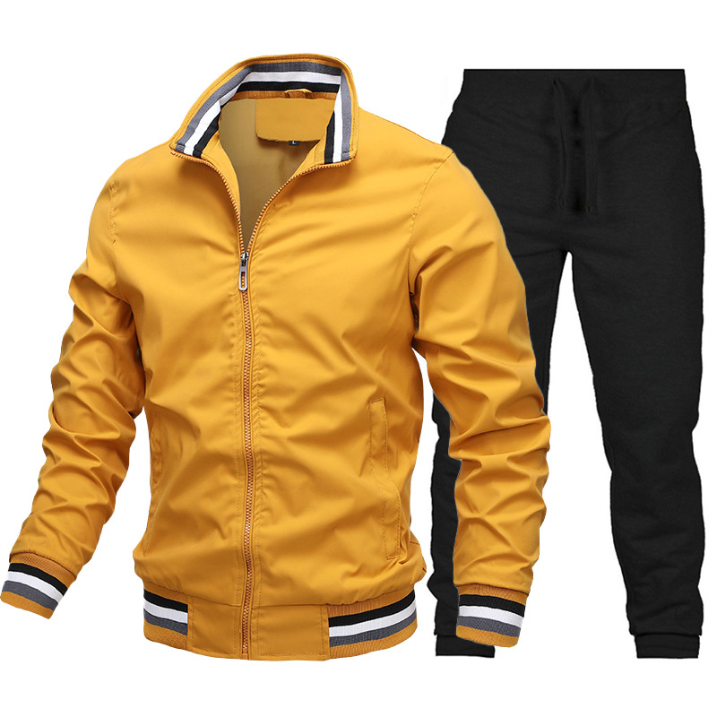 (New Add Cotton) Sports Casual Jacket Set Men's Amazon Autumn Sports Solid Color Jacket Men's Pants