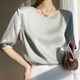 Breathable Silk Silk 2024 Spring and Summer New Women's Crewneck Loose Solid Color Acetic Satin All-match T-shirt Top