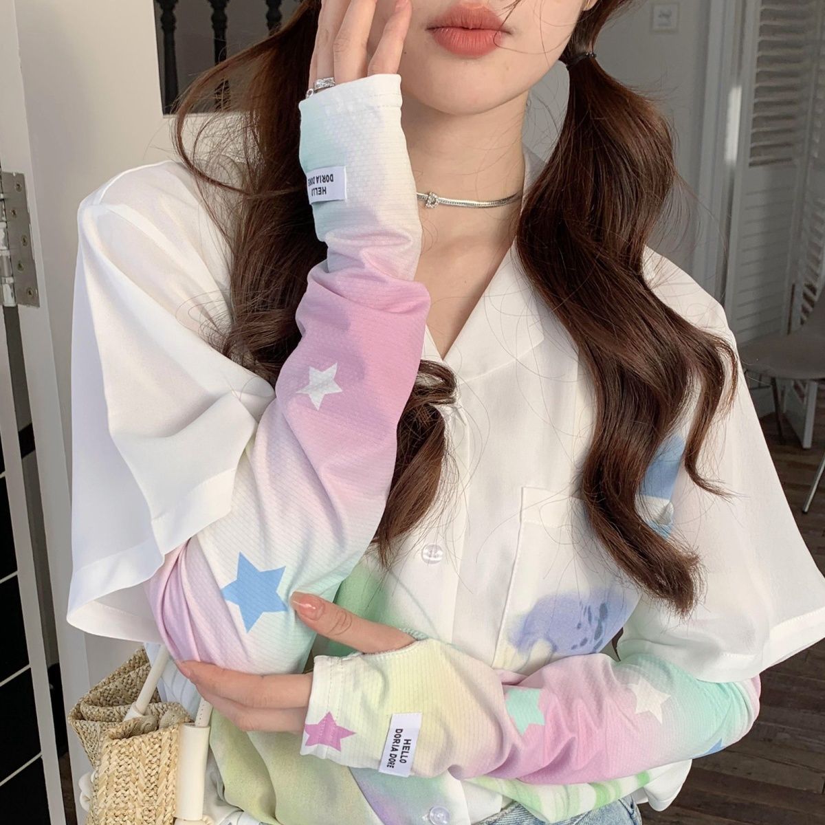 Summer Sun Protection Ice Sleeve Women's ins Korean Style Gradient Star UV Protection Outdoor Riding Travel Sun Protection Hyun-elegant Style