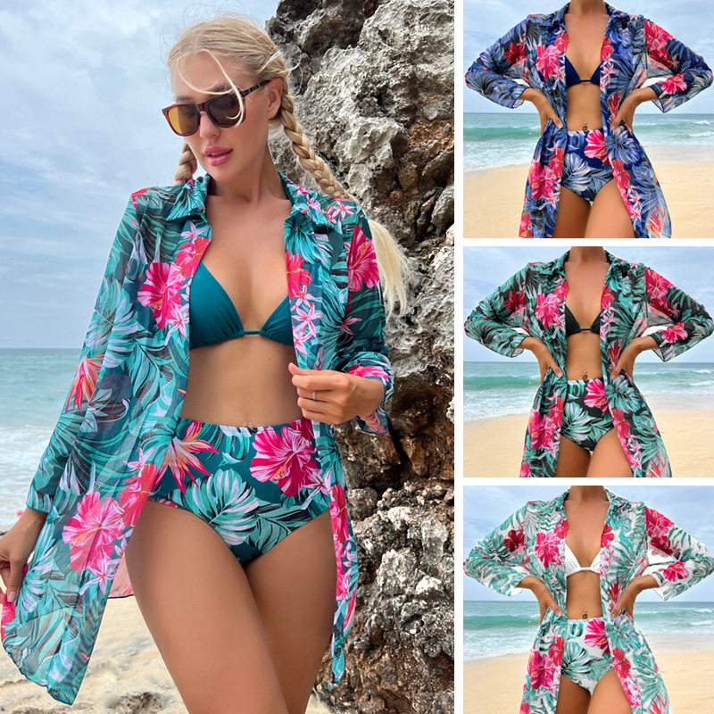 Mesh Printed Three-piece Sexy European and American bikini Swimsuit Women's Cross-border Export Hot AliExpress bikini