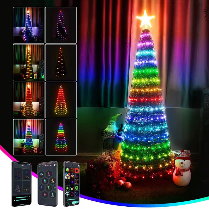 New RGB colorful leather string lights APP Bluetooth Christmas holiday decoration outdoor point control camping atmosphere colored lights