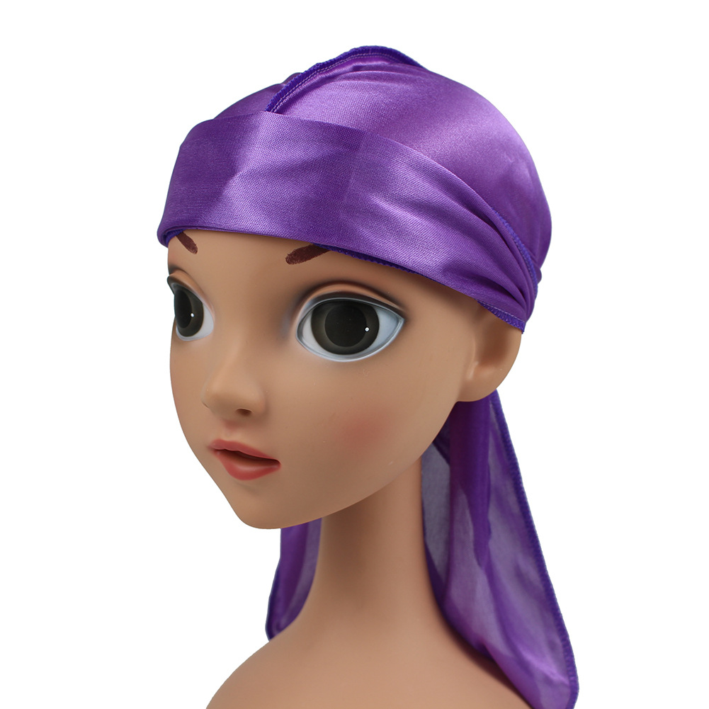 Cross-border Hot Selling Kids Imitation Silk Long Tail Headwear Cap Pirate Cap Elastic Toe Cap Durag