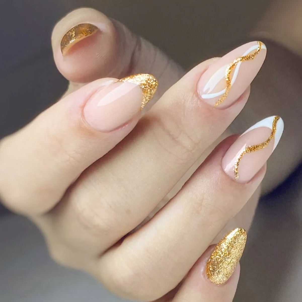 歐美金色閃粉線條美甲片 穿戴甲甲片成品可穿戴甲片press on nail
