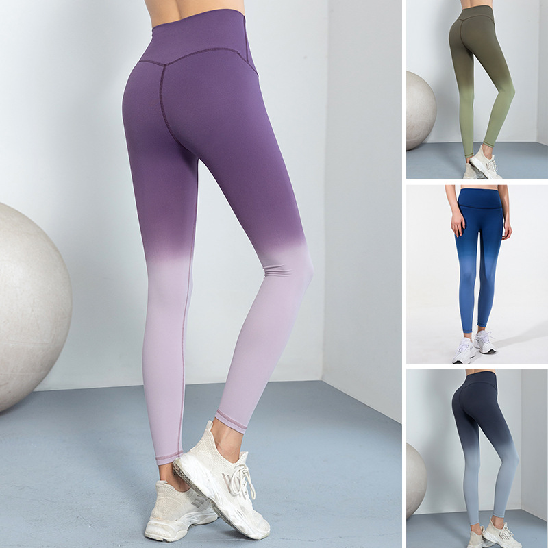 Sports Yoga Pants Double-sided Sanding Gradient Color Peach Hip Naked High Waist Traceless One-piece No T-line Fitness Pants