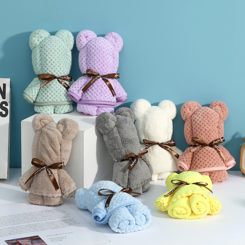 Creative bear towel hand gift wholesale coral fleece towel bear tote bag holiday birthday gift
