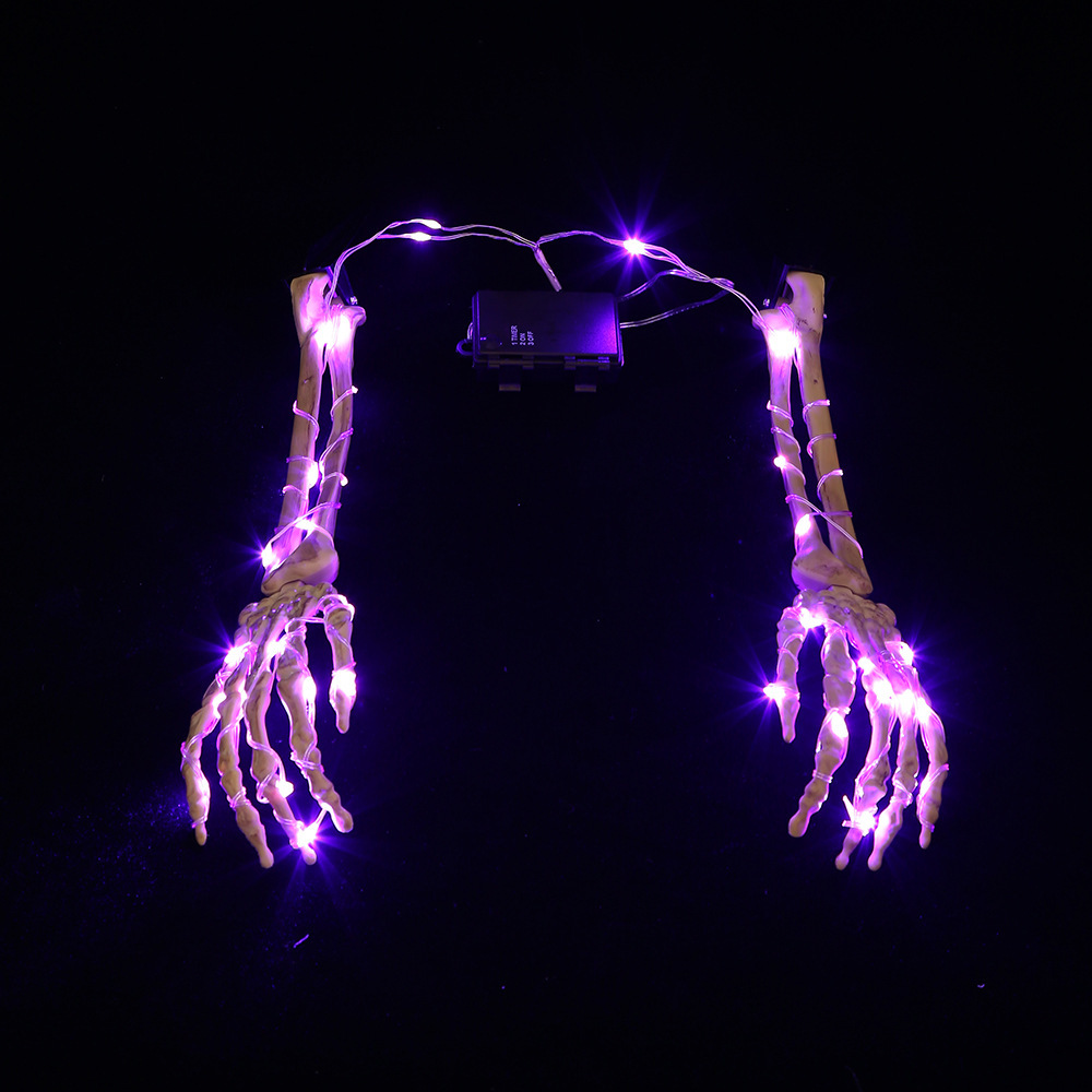 New Halloween Purple Luminous Hand-in-Hand Timing Skeleton Three-Piece Set Trick Simulation Arm Skeleton