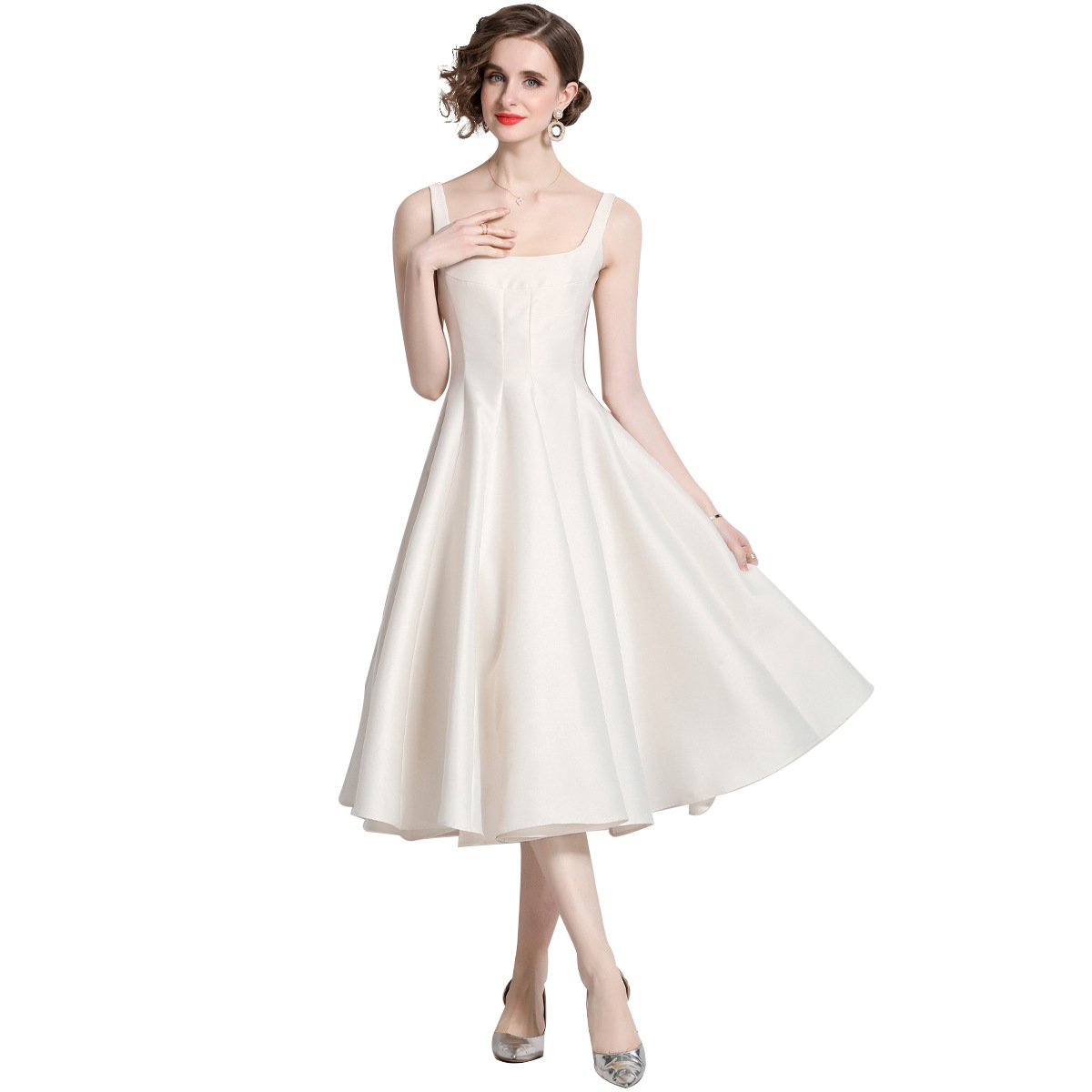 French Hepburn style niche elegant retro sling large hem drape dress pettiskirt dress