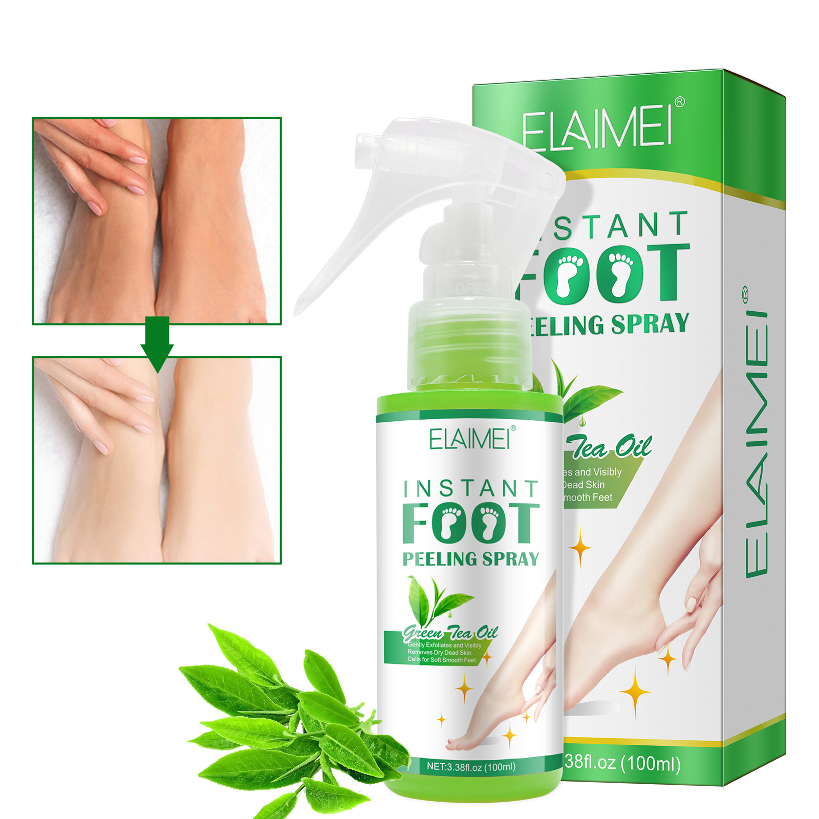Elamei Foot Exfoliating Spray Gentle Exfoliating Dead Skin Bacteriostatic Cleansing Deodorant Calluses 100ml