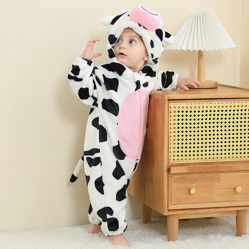 咪唭哩動物造型爬服嬰幼童A類法蘭絨爬服跨境兒童法蘭絨連體衣