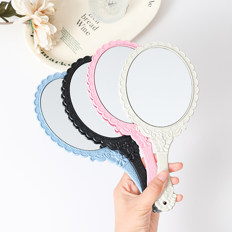 Wheat straw handle makeup mirror retro European pattern large handheld mirror portable factory wholesale mirror